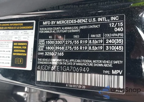 2016 Mercedes-Benz Gl 450 4Matic z USA, uszkodzony, nr VIN 4JGDF6EE1GA706949